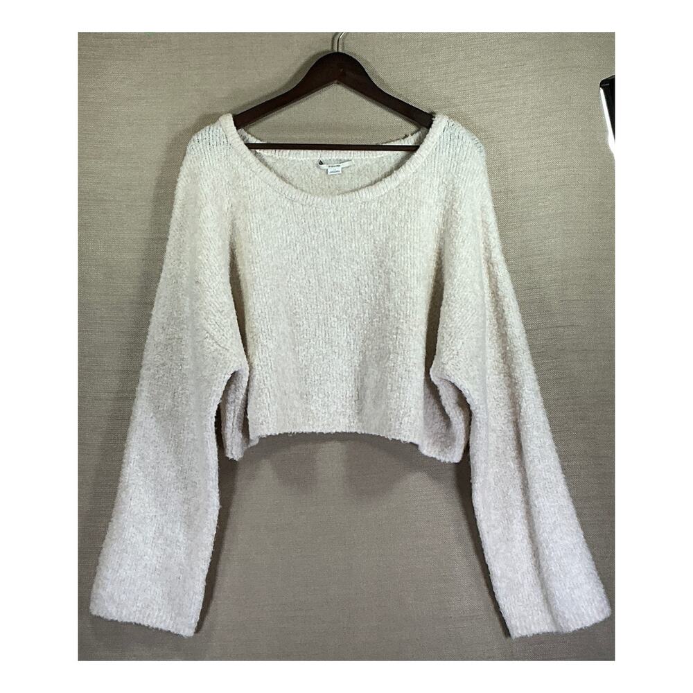 Kimchi Blue Cream Fuzzy Cropped Long-Sleeve Sweater Top Women’s Large